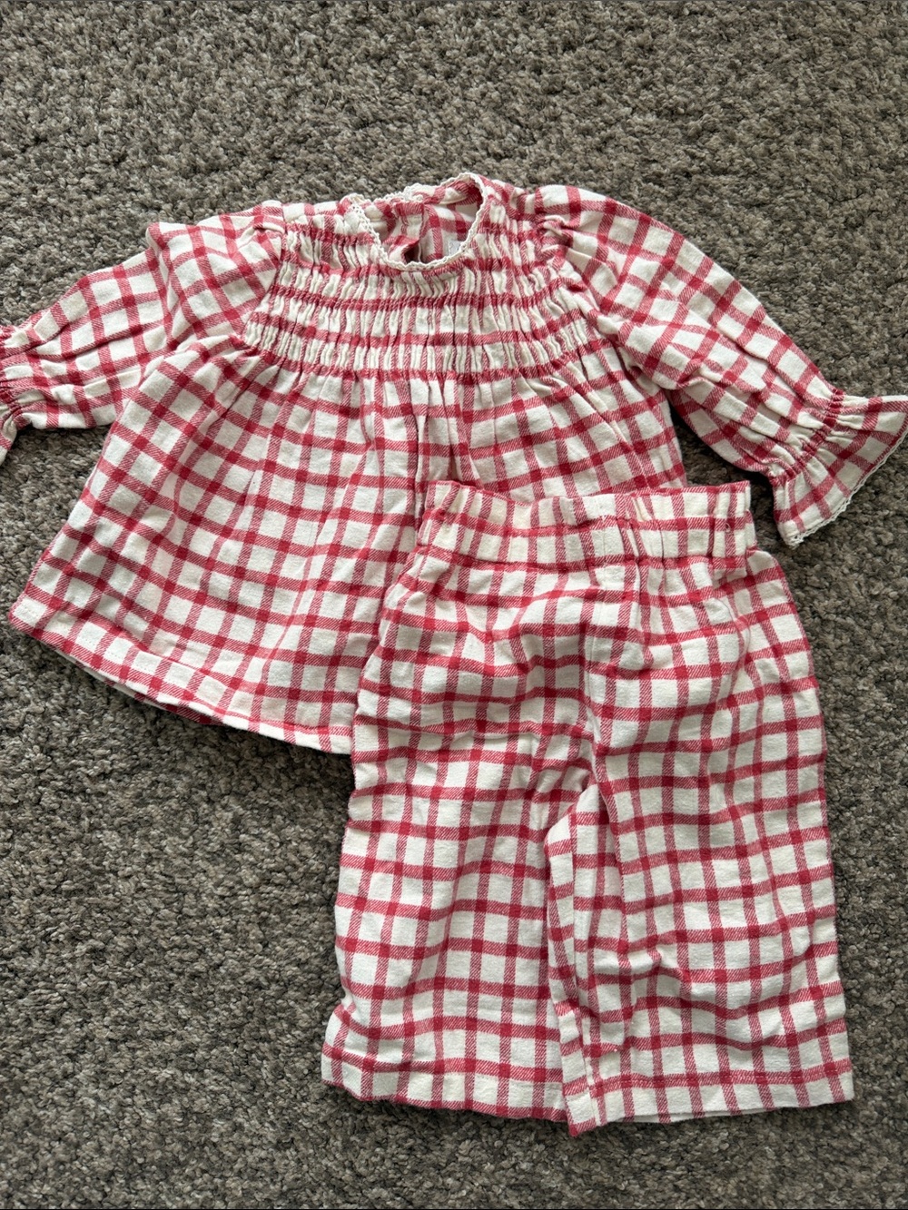 Amazon Girls White and Red Plaid Smocked Pajama Set